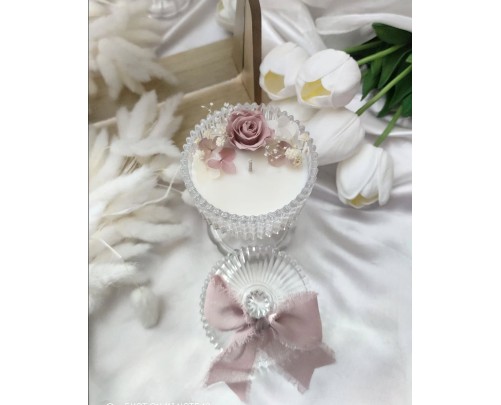 Luxury Lux – Candela Bomboniera in Cristallo con Fiori Stabilizzati