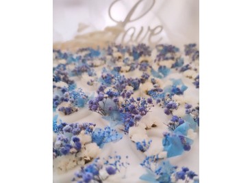 Segnaposto a Cuore in Cera di Oliva con Fiori Stabilizzati Blu e Celeste – Tesori Colati