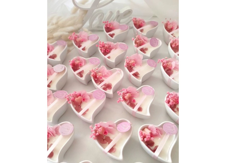 Mini Heart Shabby - Candele Bio Naturali in Cera di Soia con Fiori Stabilizzati