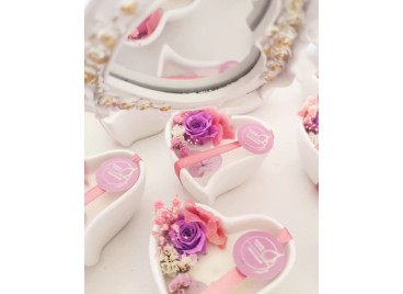 Mini Heart Shabby - Candele Bio Naturali in Cera di Soia con Fiori Stabilizzati