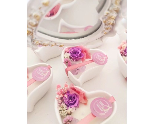 Mini Heart Shabby - Candele Bio Naturali in Cera di Soia con Fiori Stabilizzati