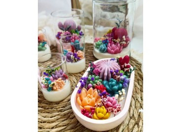 Candela “Oasi di Cactus” in Gesso Ceramico Profumato – 15x9x3 cm | Artigianale & Eco-Friendly