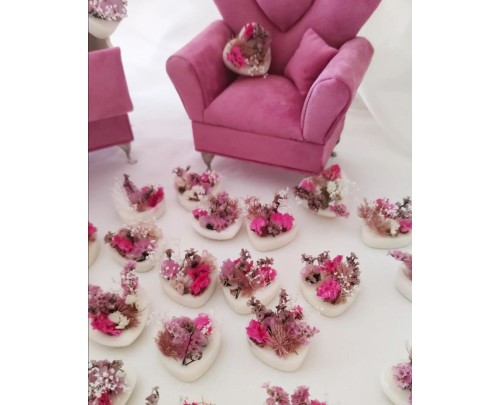 Cuore Segnaposto con Fiori Stabilizzati – Mini Bomboniera Profumata in Cera di Soia