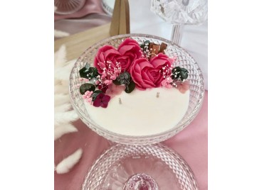 Regina di Cuori – Candela in Cera di soia con Fiori Stabilizzati Diam. 25 cm