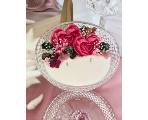 Regina di Cuori – Candela in Cera di soia con Fiori Stabilizzati Diam. 25 cm