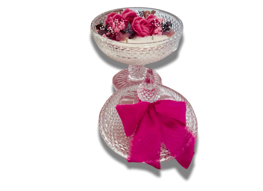 Regina di Cuori – Candela in Cera di soia con Fiori Stabilizzati Diam. 25 cm