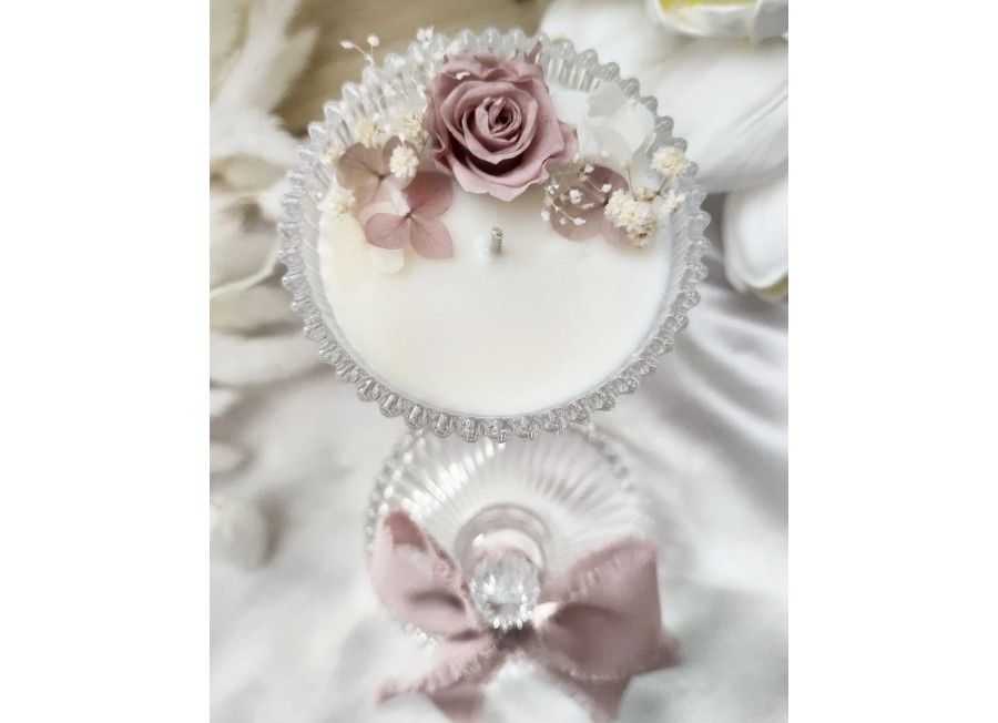 Luxury Lux – Candela Bomboniera in Cristallo con Fiori Stabilizzati